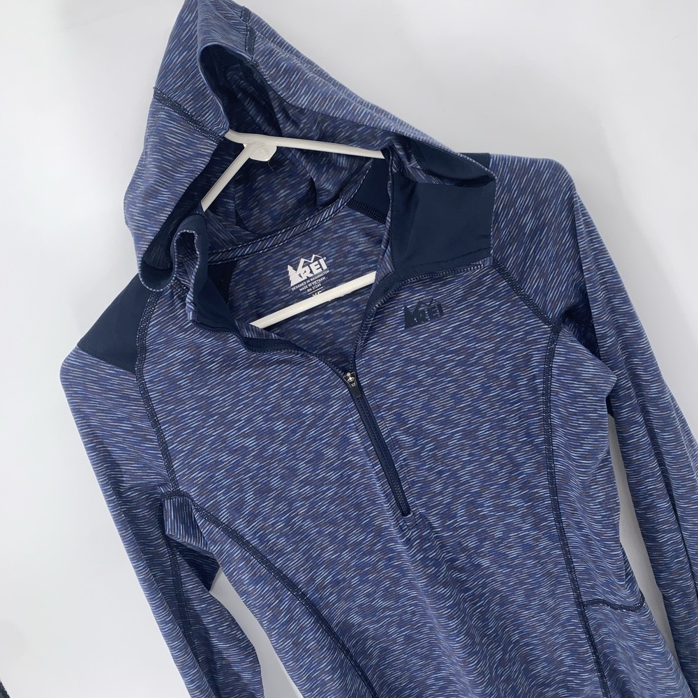 REI Screeline Hoodie Womens Blue Stripe 1/4 Zip Lightweight Outdoor XS Ex Small